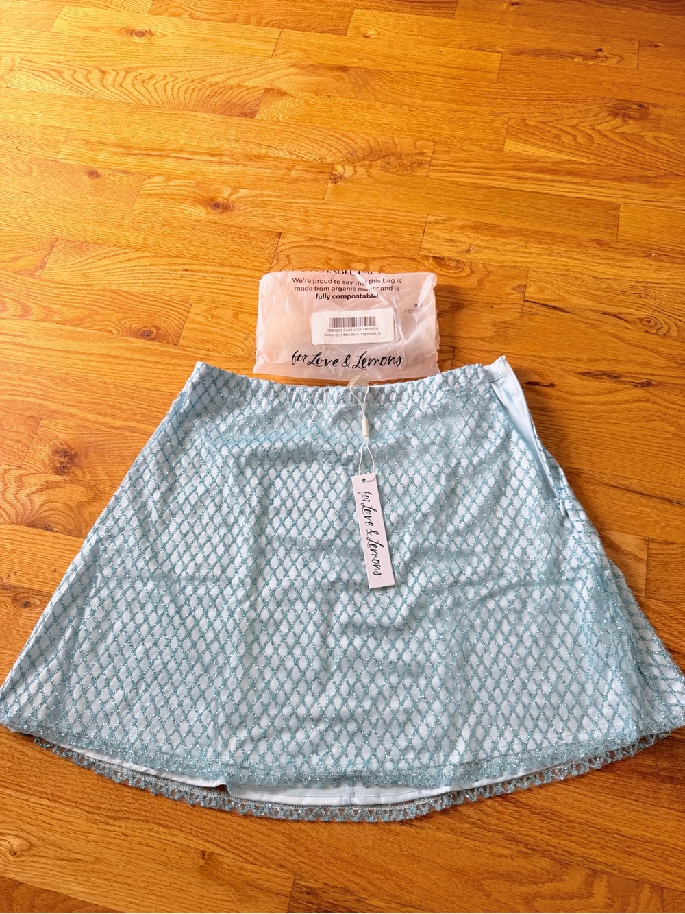 For Love & Lemons Glitter Grid Mini Skirt S / Blue